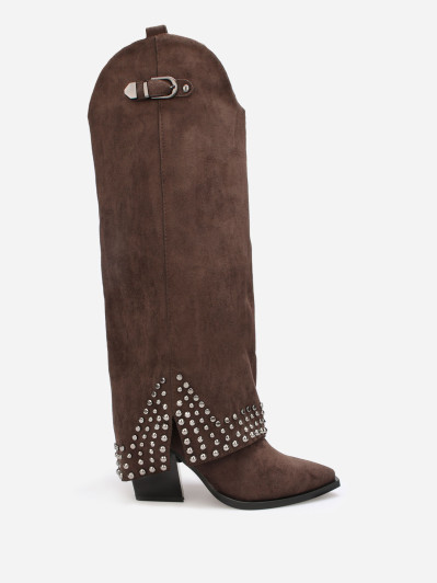 Bottes guêtres en suédine cloutée marron