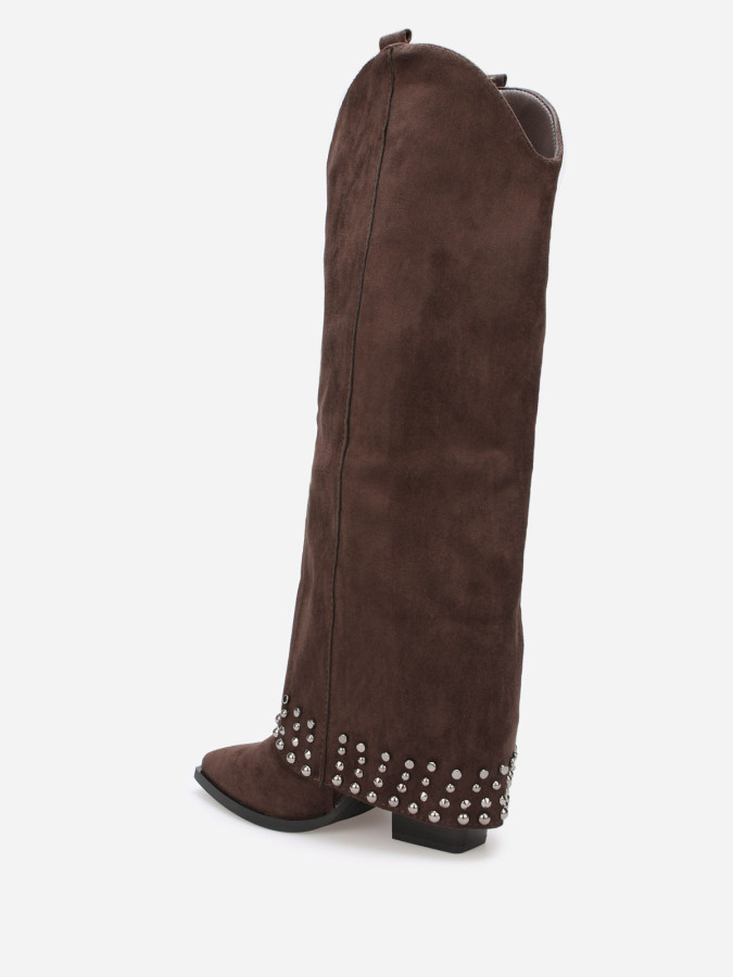 Bottes guêtres en suédine cloutée marron