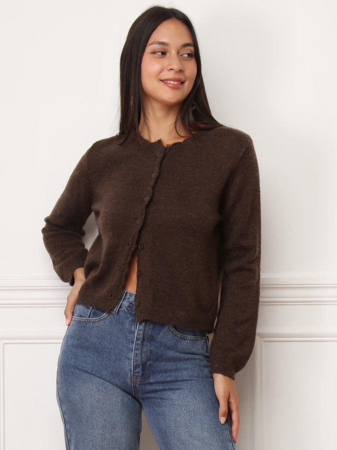 Cardigan festonné marron à petits boutons