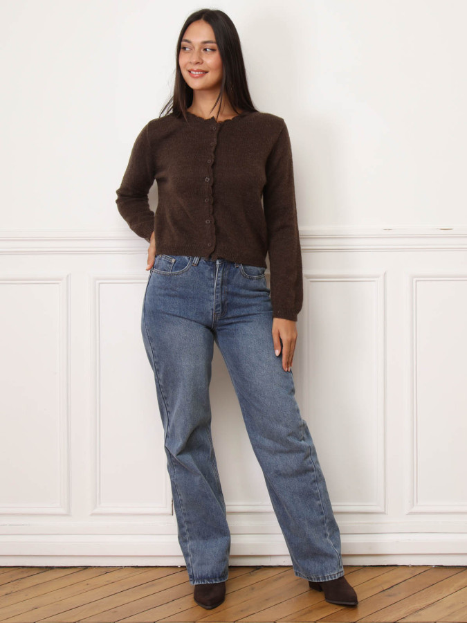 Cardigan festonné marron à petits boutons