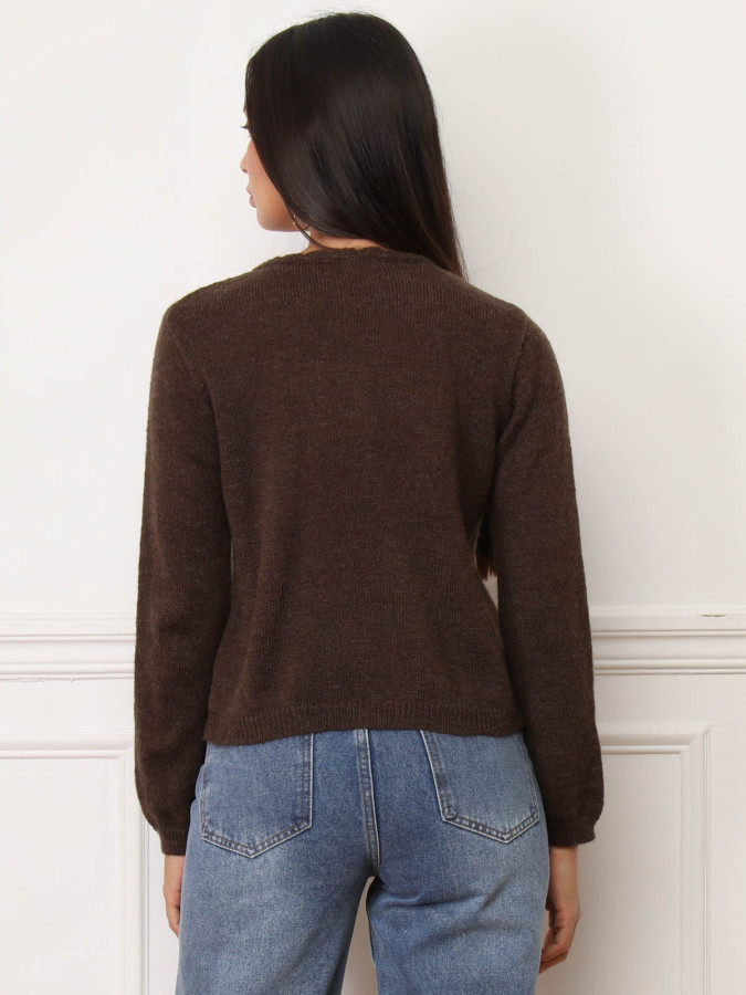 Cardigan festonné marron à petits boutons