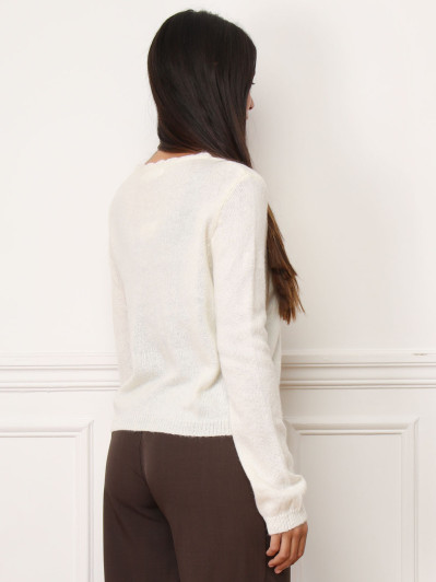 Cardigan festonné écru à petits boutons