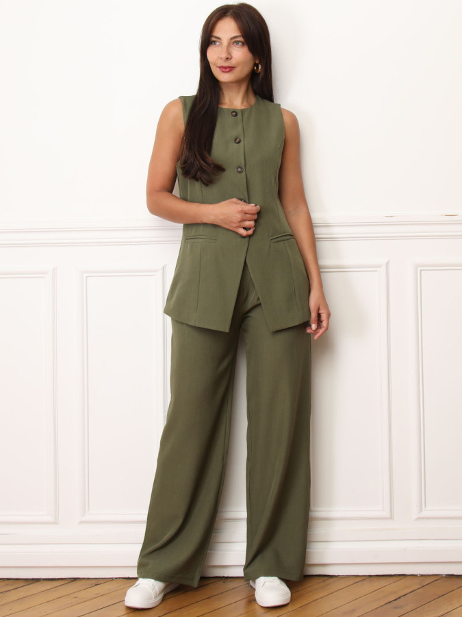 Pantalon de costume à pinces kaki