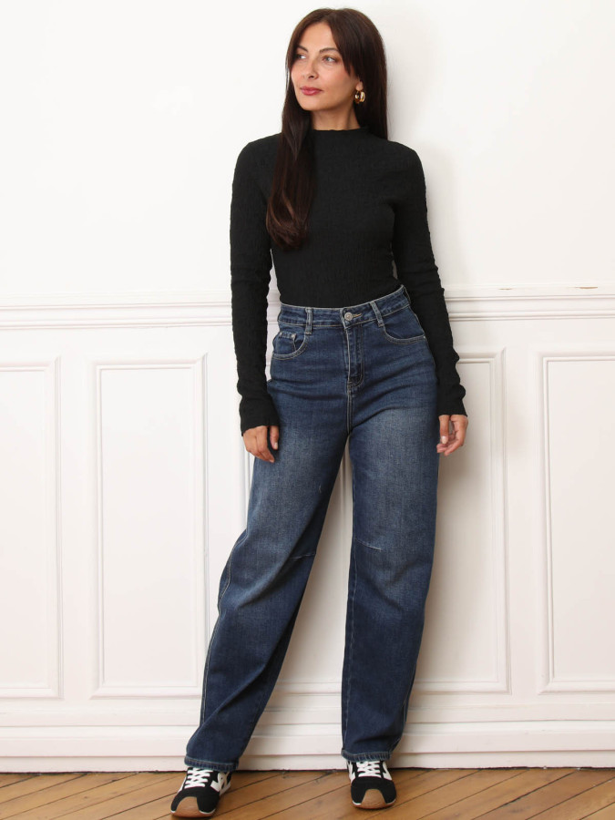 Jeans taille haute coupe baggy bleu foncé