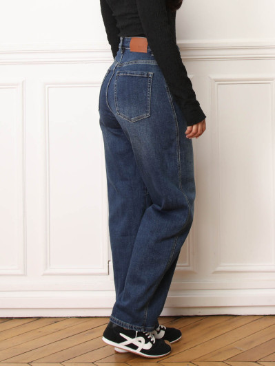 Jeans taille haute coupe baggy bleu foncé