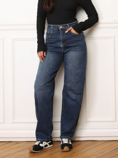 Jeans taille haute coupe baggy bleu foncé