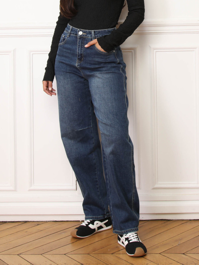 Jeans taille haute coupe baggy bleu foncé