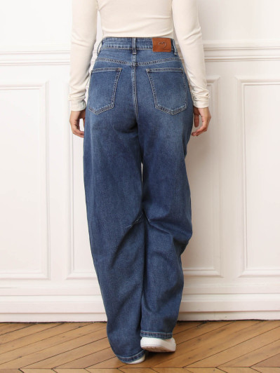 Jeans baggy à taille haute bleu