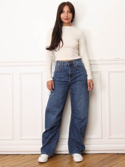 Jeans baggy à taille haute bleu