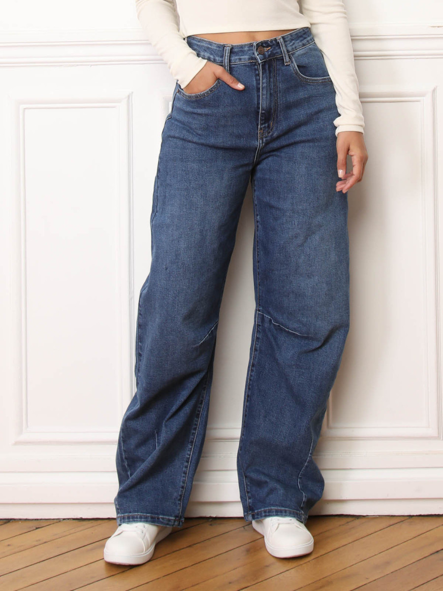 Jeans baggy à taille haute bleu