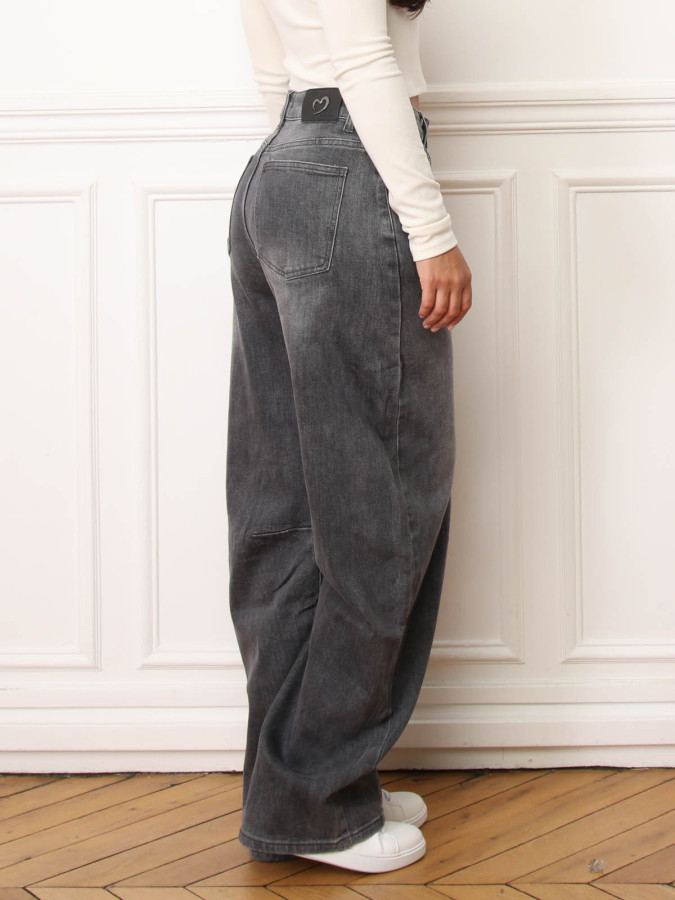 Jeans baggy à taille haute gris