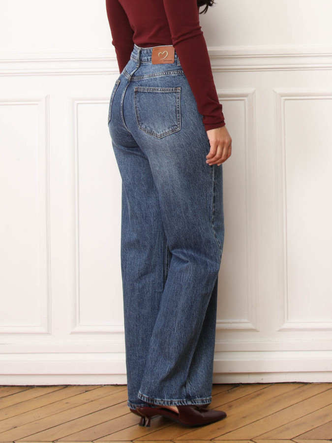 Jeans droit basique à taille haute bleu