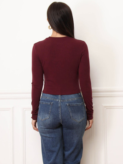 Crop top basique à manches longues bordeaux