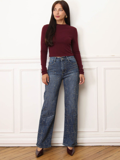 Crop top basique à manches longues bordeaux