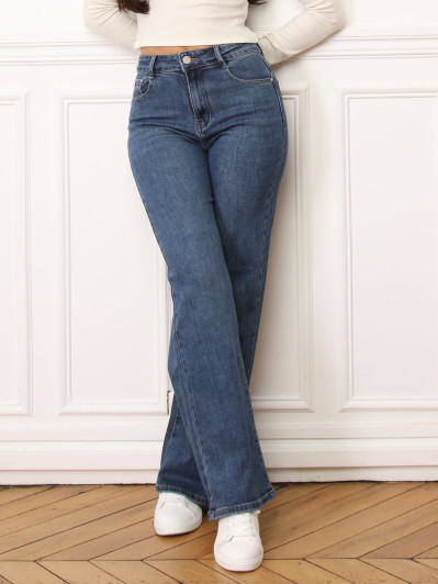 Jeans coupe droite et taille haute bleu foncé