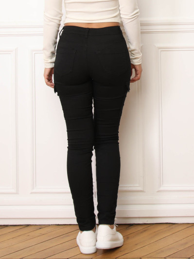Jeans skinny noir style cargo à poche zippée
