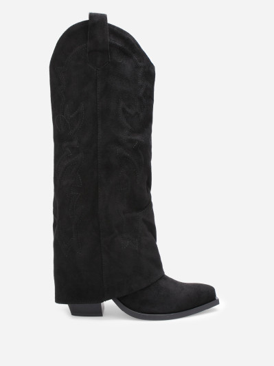 Bottes santiags en suédine noire avec revers