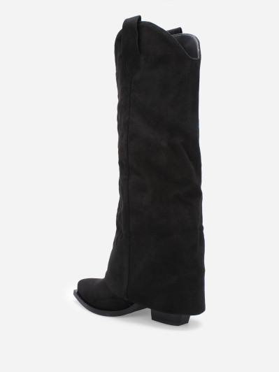 Bottes santiags en suédine noire avec revers