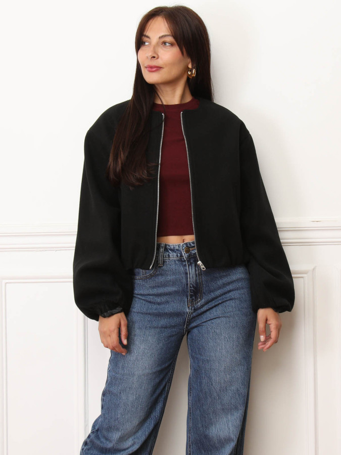 Veste bomber noire à fermeture zippée