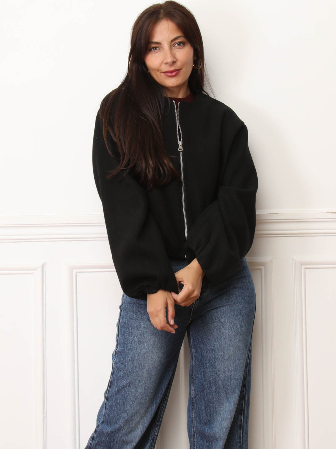 Veste bomber noire à fermeture zippée