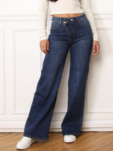 Jeans brut bleu foncé à taille asymétrique