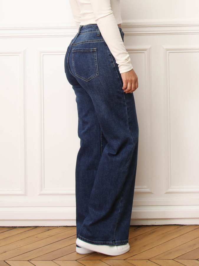 Jeans brut bleu foncé à taille asymétrique