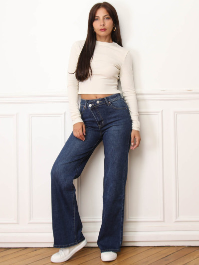 Jeans brut bleu foncé à taille asymétrique