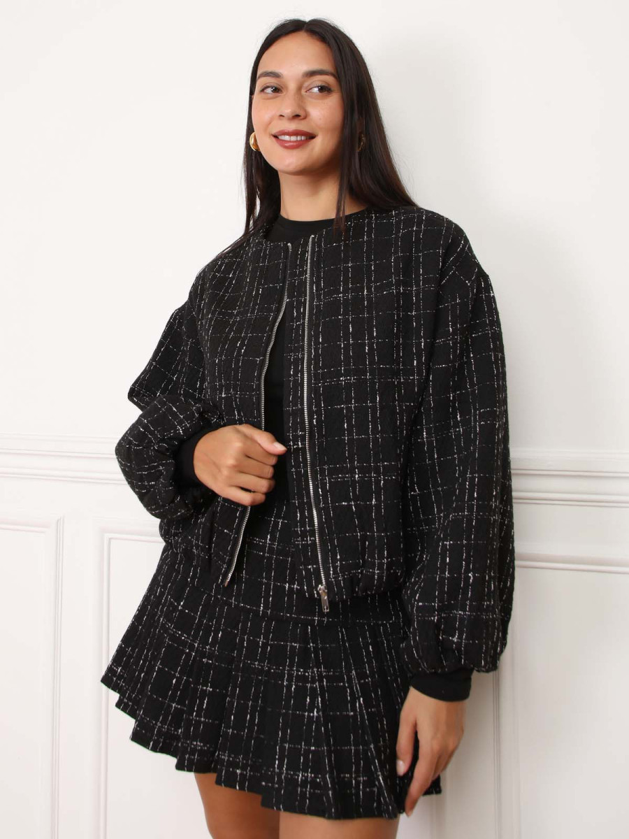 Veste bomber en tweed noir