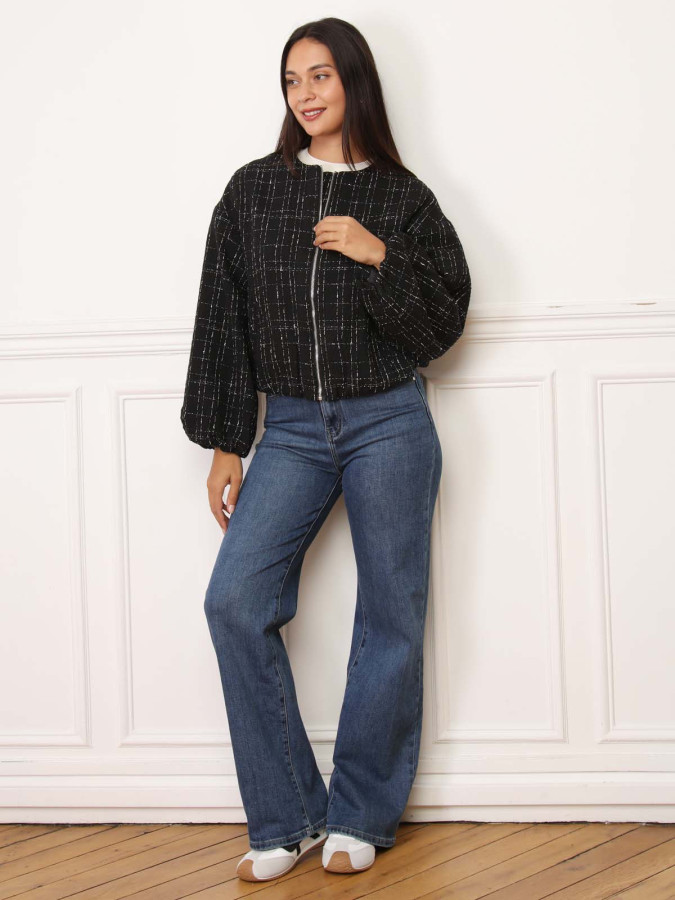 Veste bomber en tweed noir