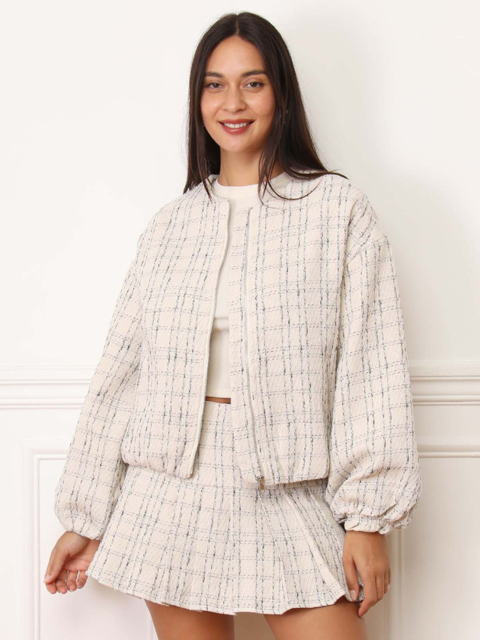 Veste bomber en tweed beige