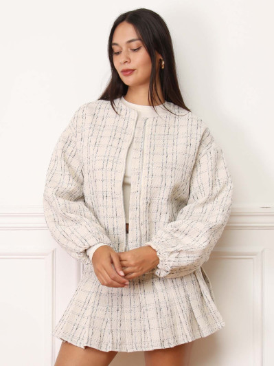 Veste bomber en tweed beige