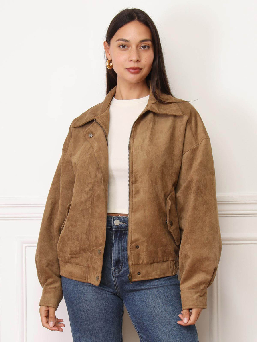 Blouson oversize en suédine et à poches