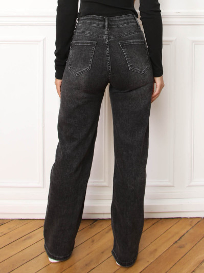 Jeans droit noir délavé