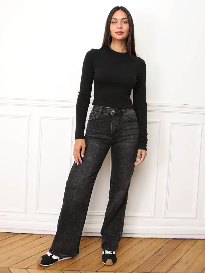 Jeans droit noir délavé