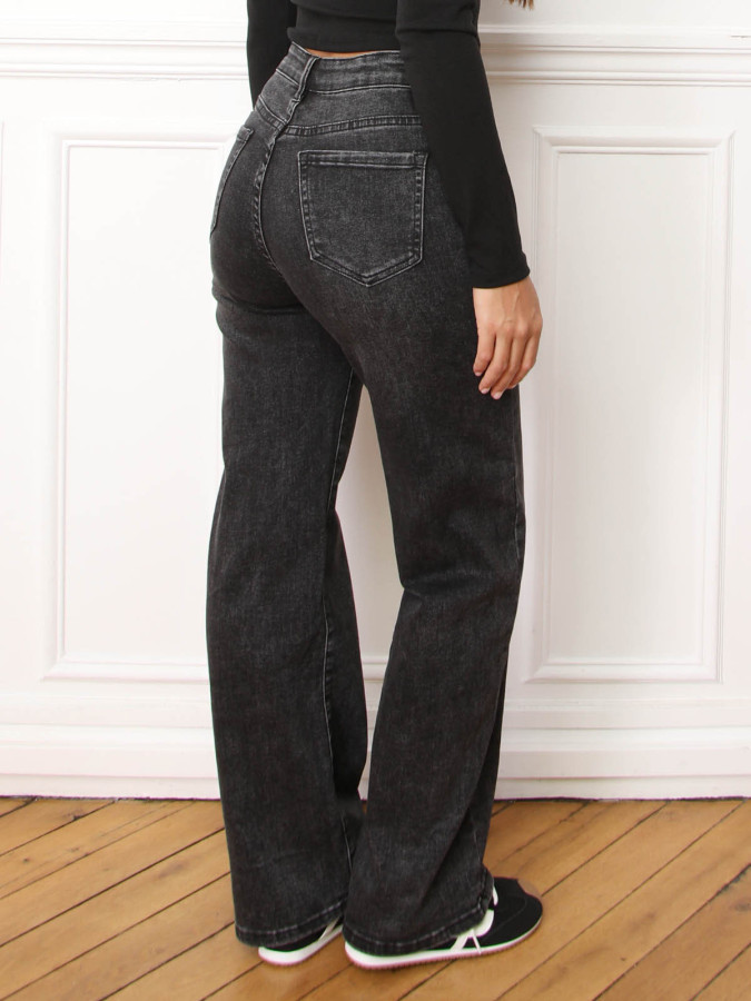 Jeans droit noir délavé