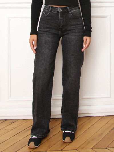 Jeans droit noir délavé