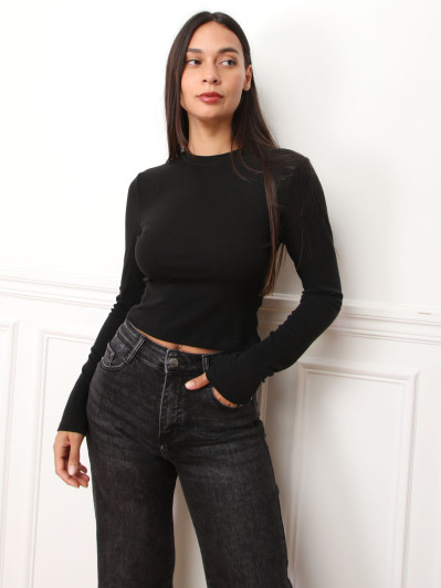 Crop top basique à manches longues noir