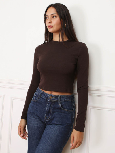 Crop top basique à manches longues marron