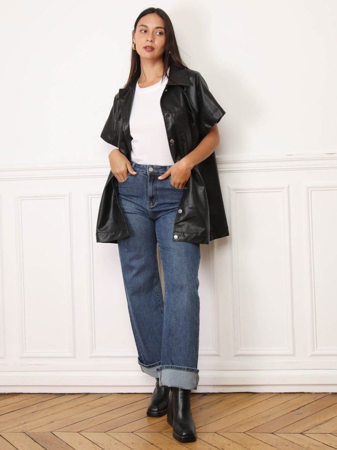 Surchemise ceinturée en simili souple noir