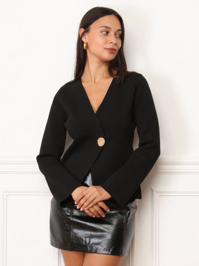 Top cache-coeur noir à bouton doré