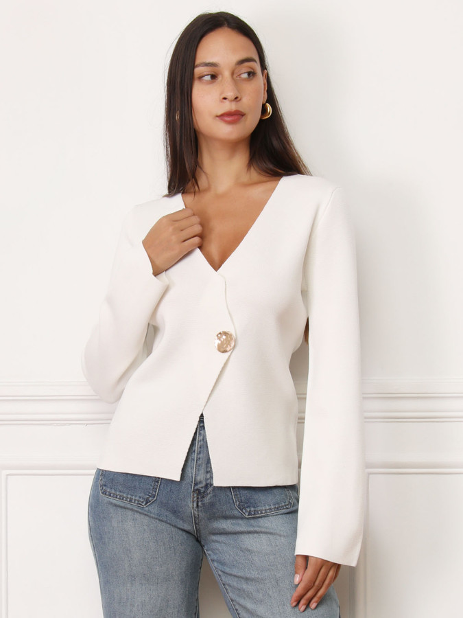 Top cache-coeur blanc à bouton doré