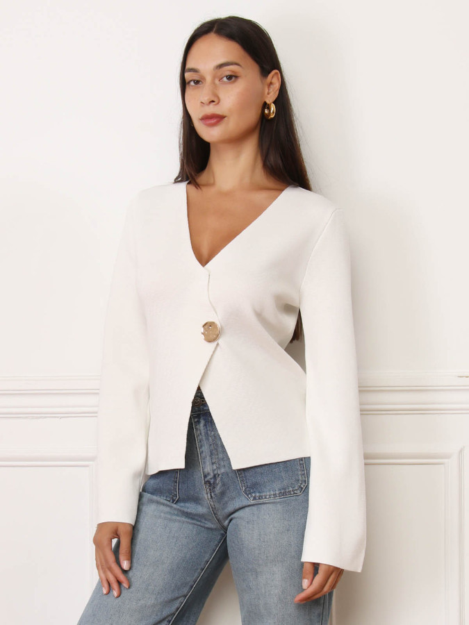 Top cache-coeur blanc à bouton doré