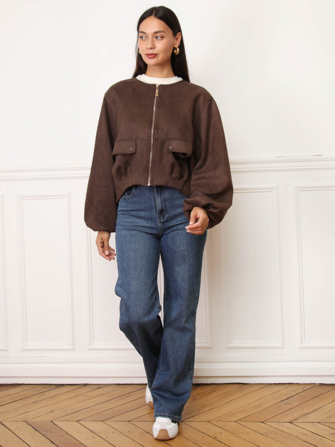 Veste style bomber en suédine