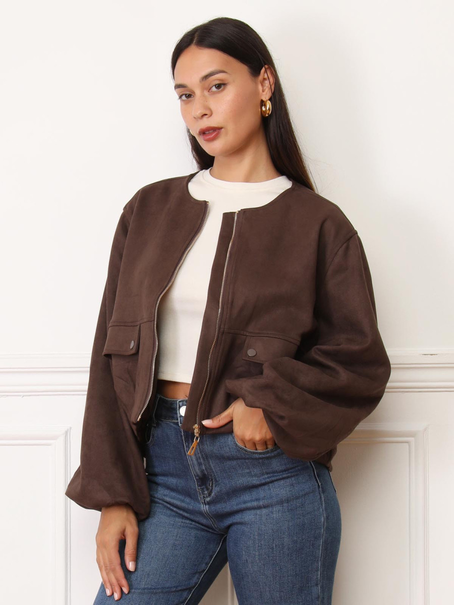 Veste style bomber en suédine