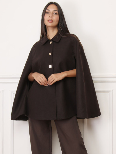 Manteau cape marron à boutons fermoirs