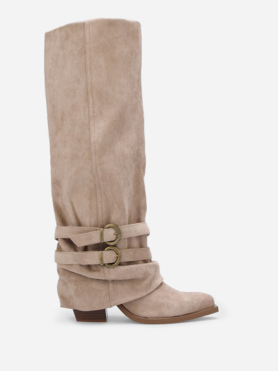 Bottes western à fourreau souple avec sangles couleur taupe