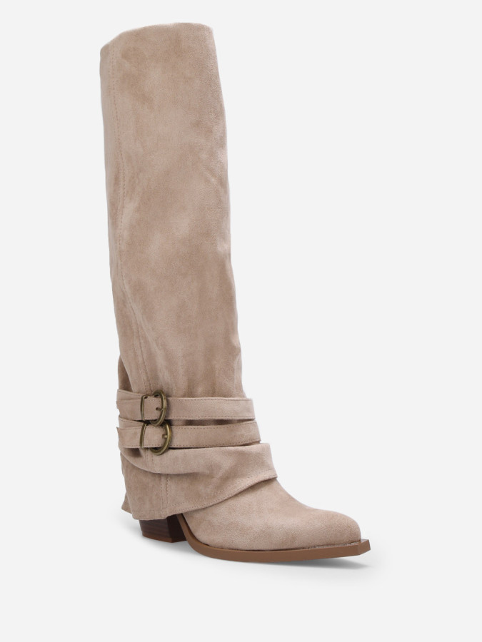 Bottes western à fourreau souple avec sangles couleur taupe