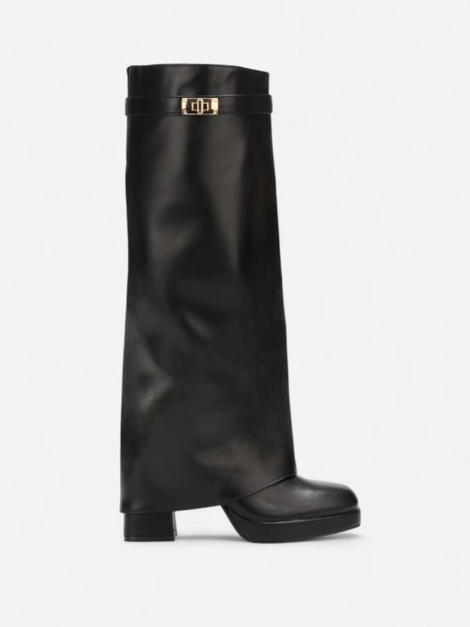 Bottes hautes noires à fourreau et plateforme