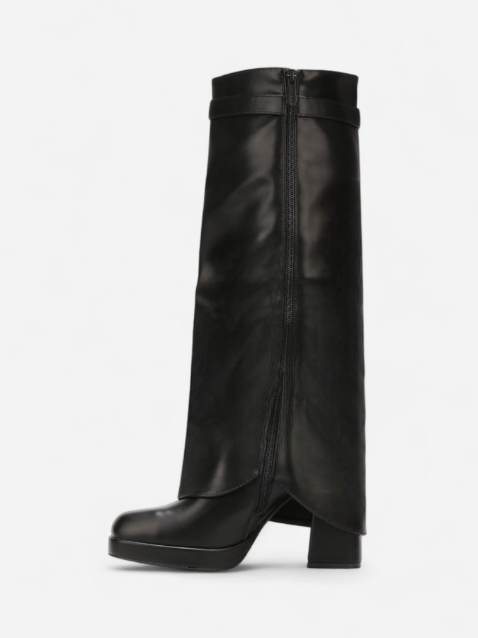 Bottes hautes noires à fourreau et plateforme
