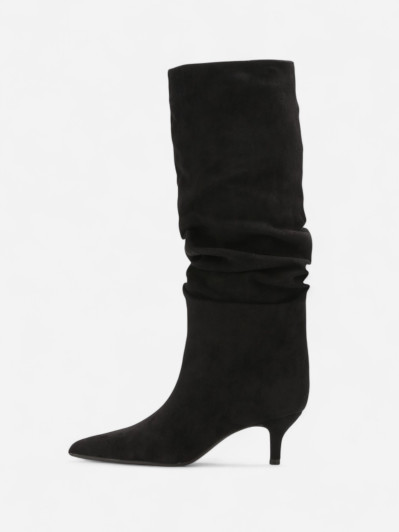 Bottes hautes slouchy kitten heel noires